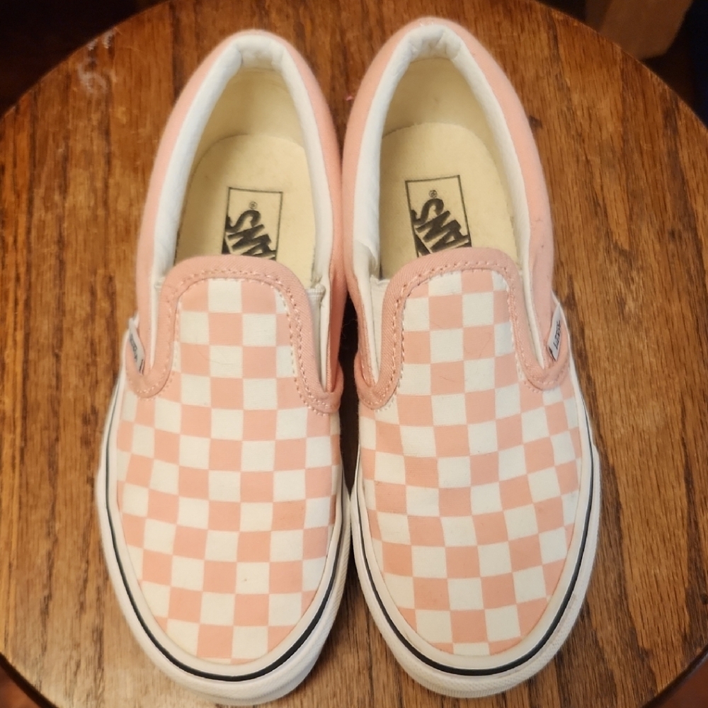 Vans Kids Pink and White Checkerboard Slip-On Sneakers